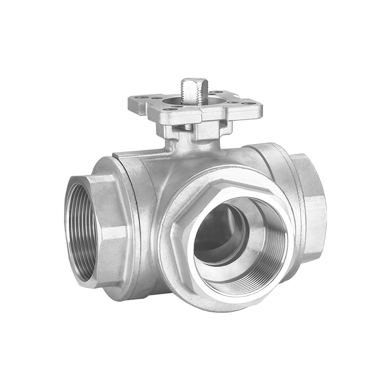 Válvula de bola de plataforma de puerto L/T de acero inoxidable 304/316 de 3 vías con almohadilla de montaje